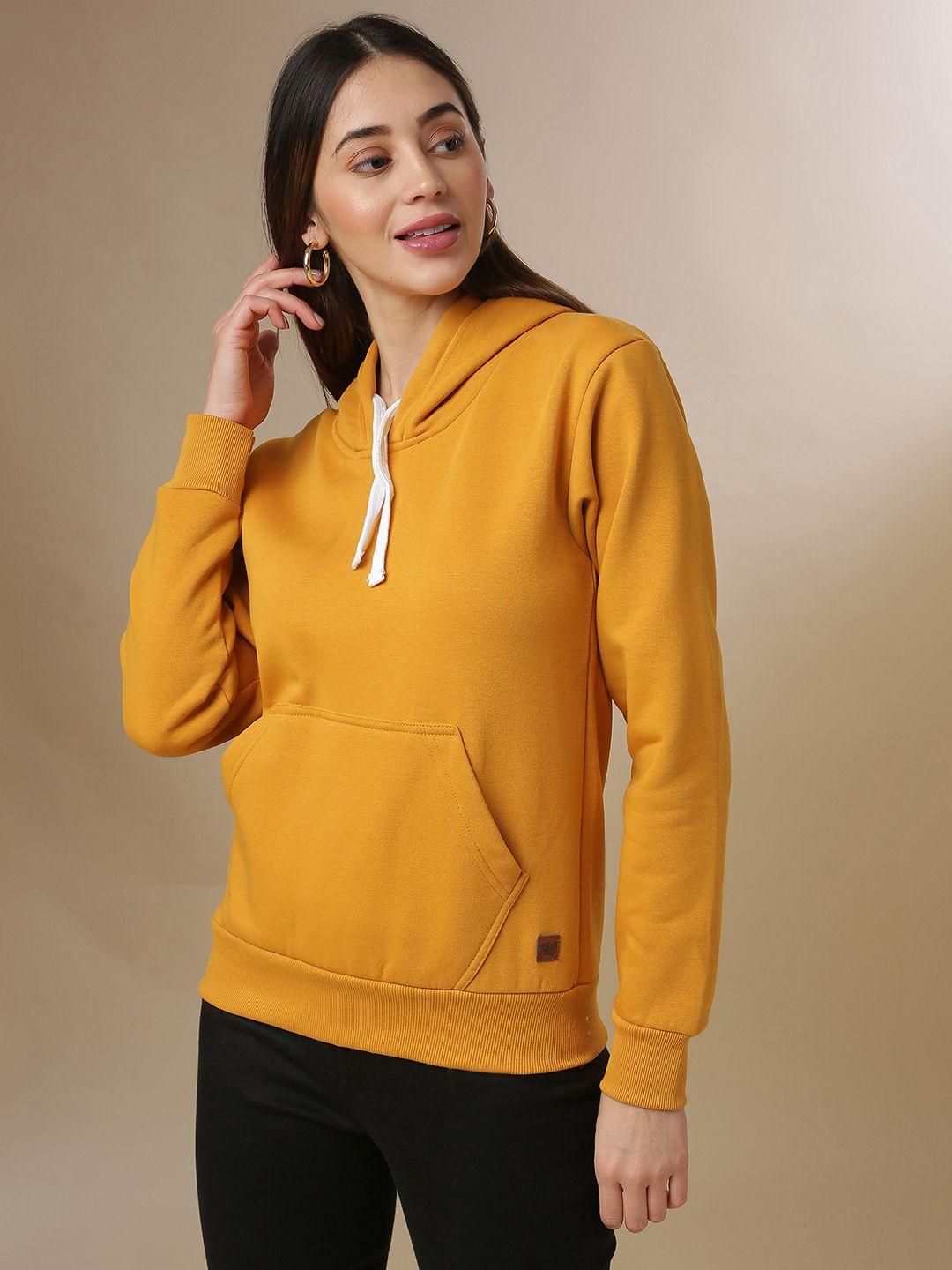 Women's  Cotton Mustard Solid Sweatshirt